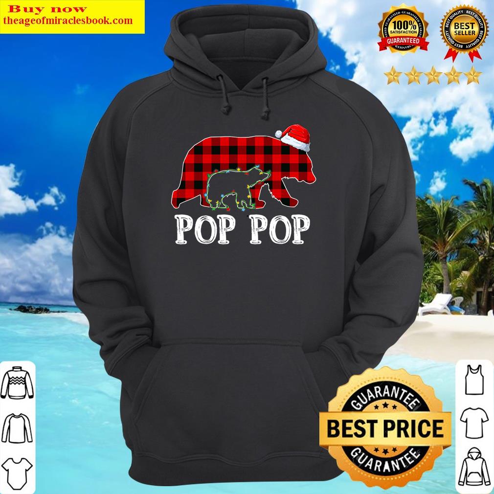 red plaid pop pop bear kid christmas light santa hat hoodie