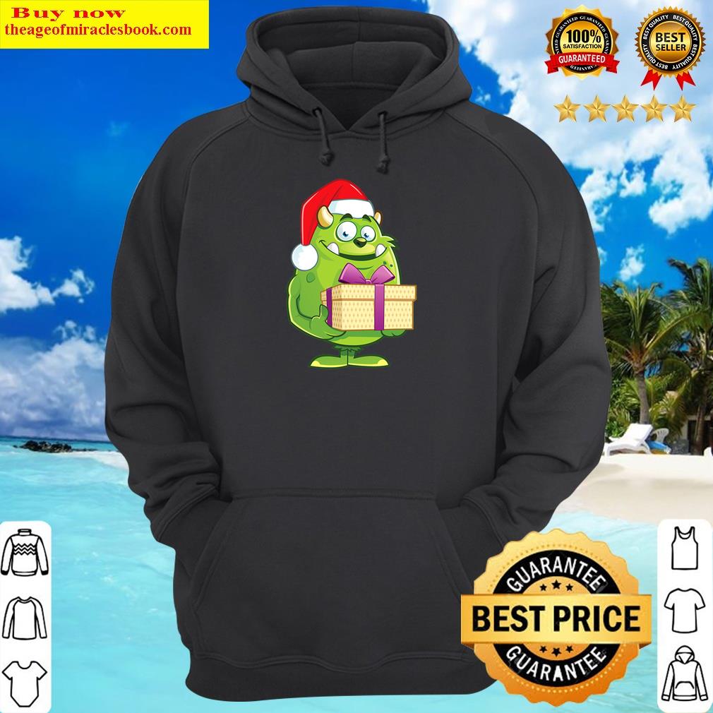 santa hat green cute monster present box noel christmas hoodie