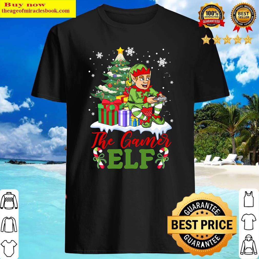 The Gamer Elf Funny Christmas Boys Kids Teens Xmas Gamer Shirt