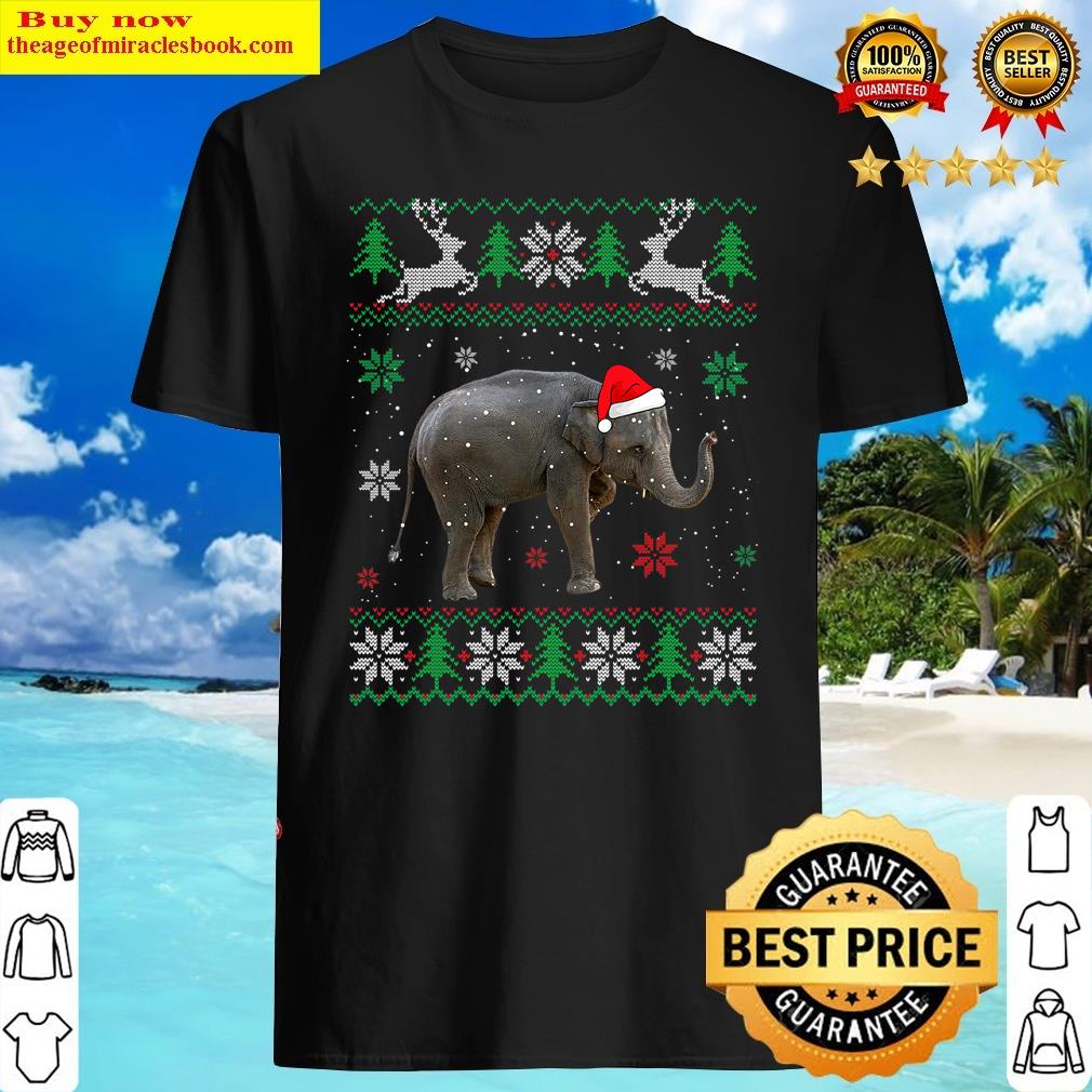 Ugly Christmas Elephant Lover Santa Hat Animals Shirt