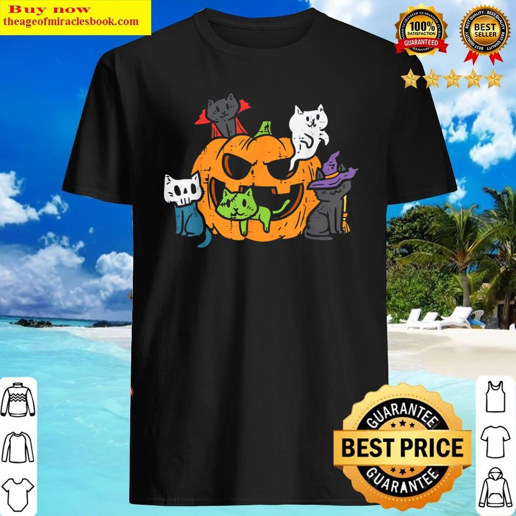 Vampire Ghost Zombie Witch Cats In Pumpkin Cute Halloween Shirt