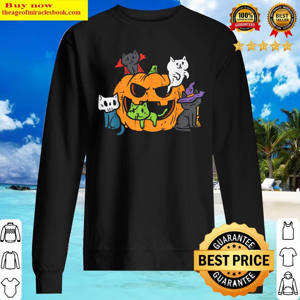 Vampire Ghost Zombie Witch Cats In Pumpkin Cute Halloween Shirt Sweater