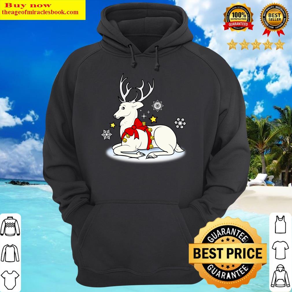white stag with christmas bells and bow hoodie