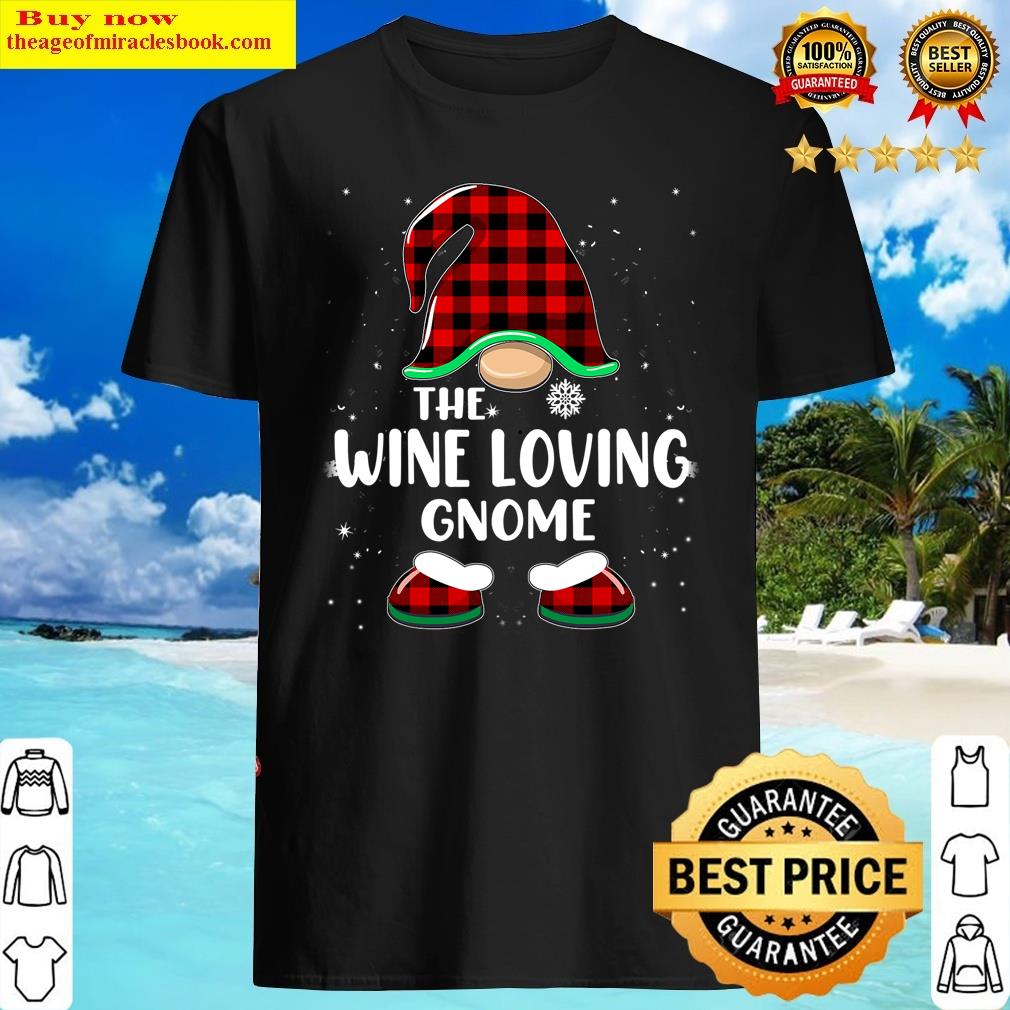 Wine Loving Gnome Buffalo Plaid Matching Family Christmas Shirt