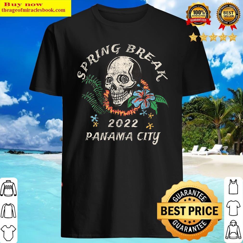 Womens 2022 Spring Break Panama City Skull Tropical Flowers V-neck Shirt