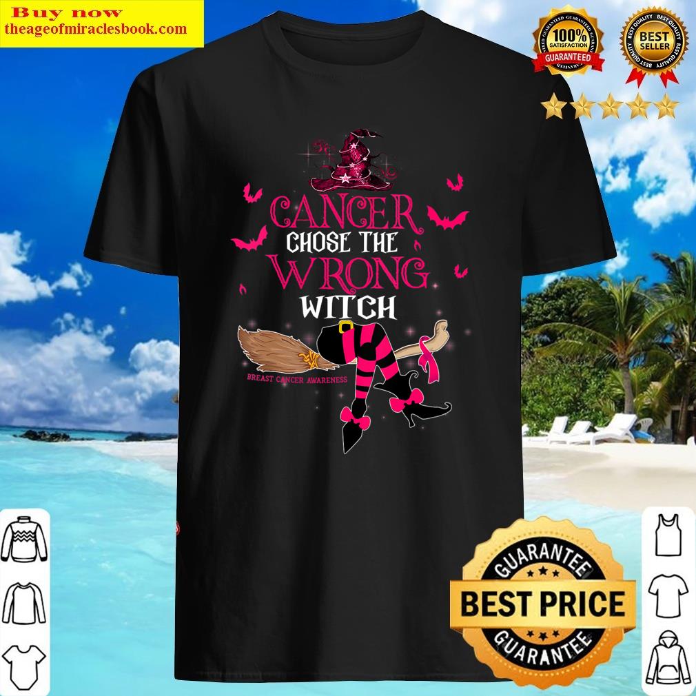 Womens Breast Cancer Chose The Wrong Witch Breast Cancer Halloween V-neck Shirt