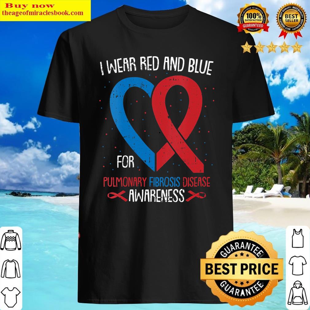 Womens I Wear Blue Red For Pulmonary Fibrosis Awareness Warrior V-neck Shirt
