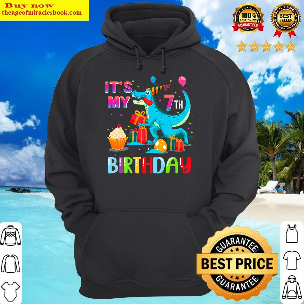 7 years old birthday boy dinosaur 7th birthday hoodie