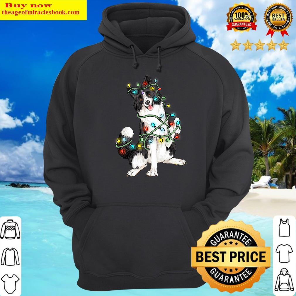 boider collie dogs tree christmas lights xmas for pet lover premium hoodie
