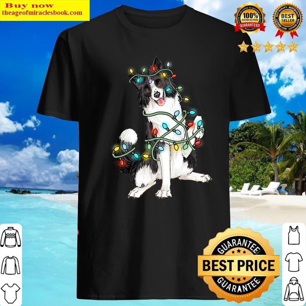 Boider Collie Dogs Tree Christmas Lights Xmas For Pet Lover Premium Shirt