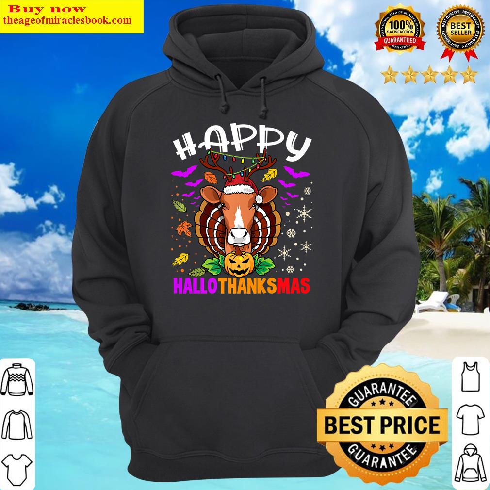 funny halloween thanksgiving christmas happy hallothanksmas premium hoodie