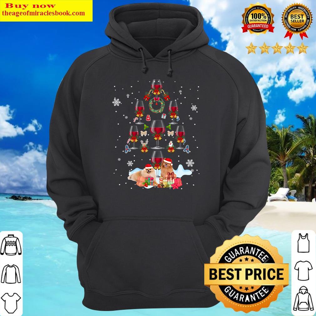 merry christmas pomeranian and wine lover funny xmas tree hoodie