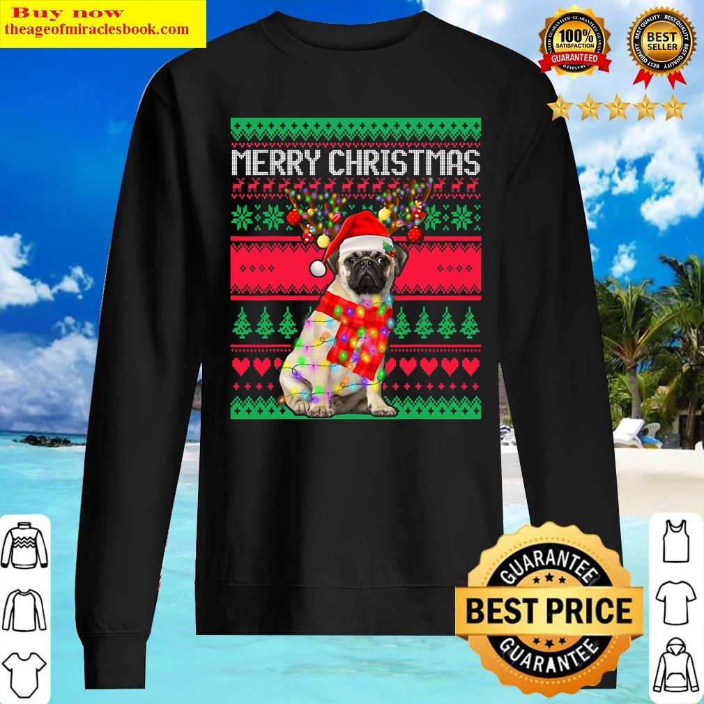merry christmas pug reindeer lighting xmas ugly pajama sweater