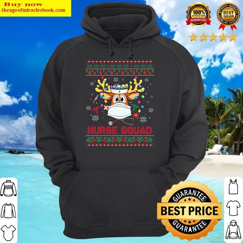 nurse squad reindeer wearing lights ugly christmas hoodie