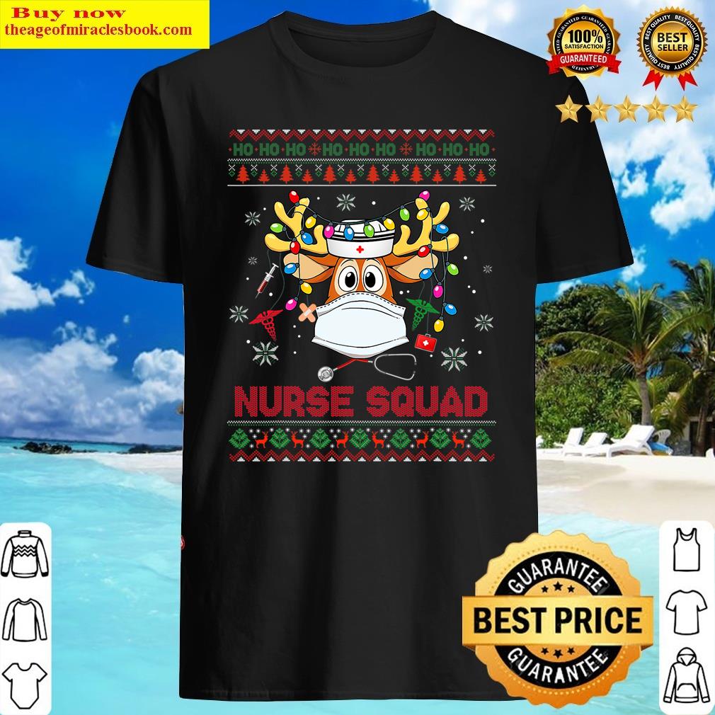Nurse Squad Reindeer Wearing Lights Ugly Christmas Shirt