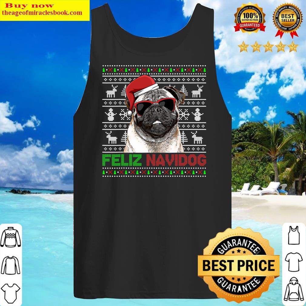 pug dog feliz navidog funny christmas tank top