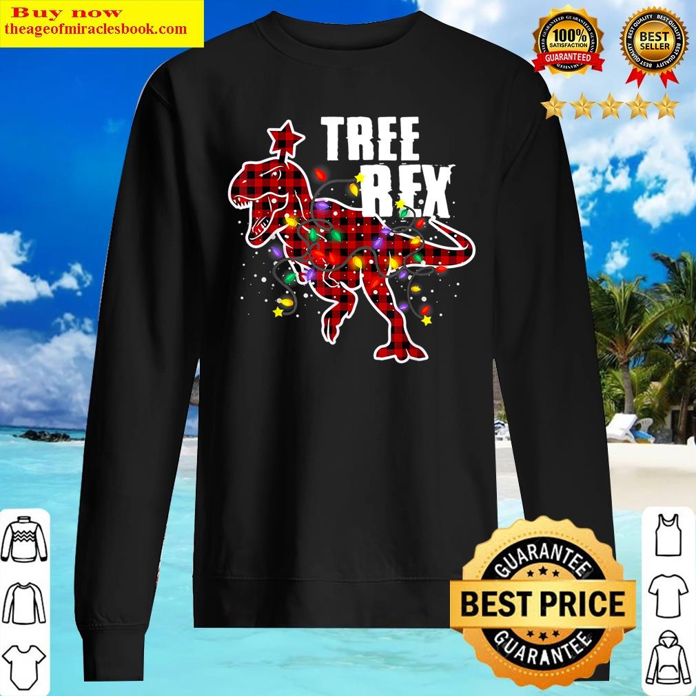 Red Plaid Buffalo Dinosaur Tree Rex Christmas Pajamas Xmas Shirt Sweater