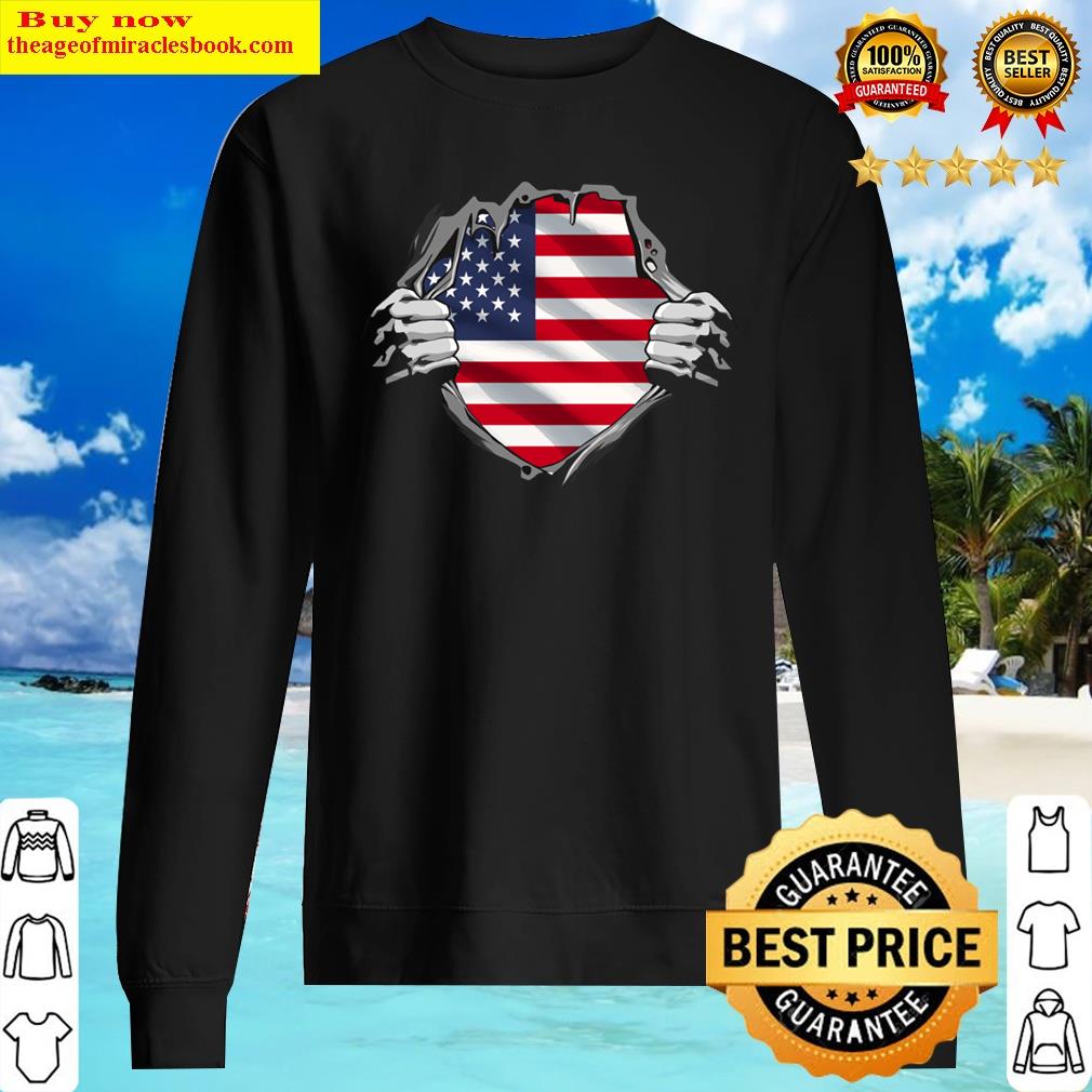 Two Hands Ripping Revealing Flag Of America Shirt Sweater