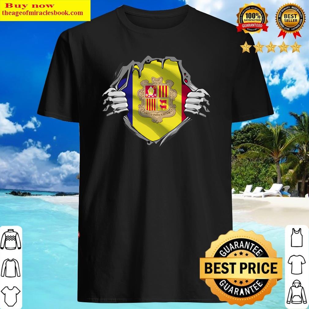 Two Hands Ripping Revealing Flag Of Andorra Shirt Shirt