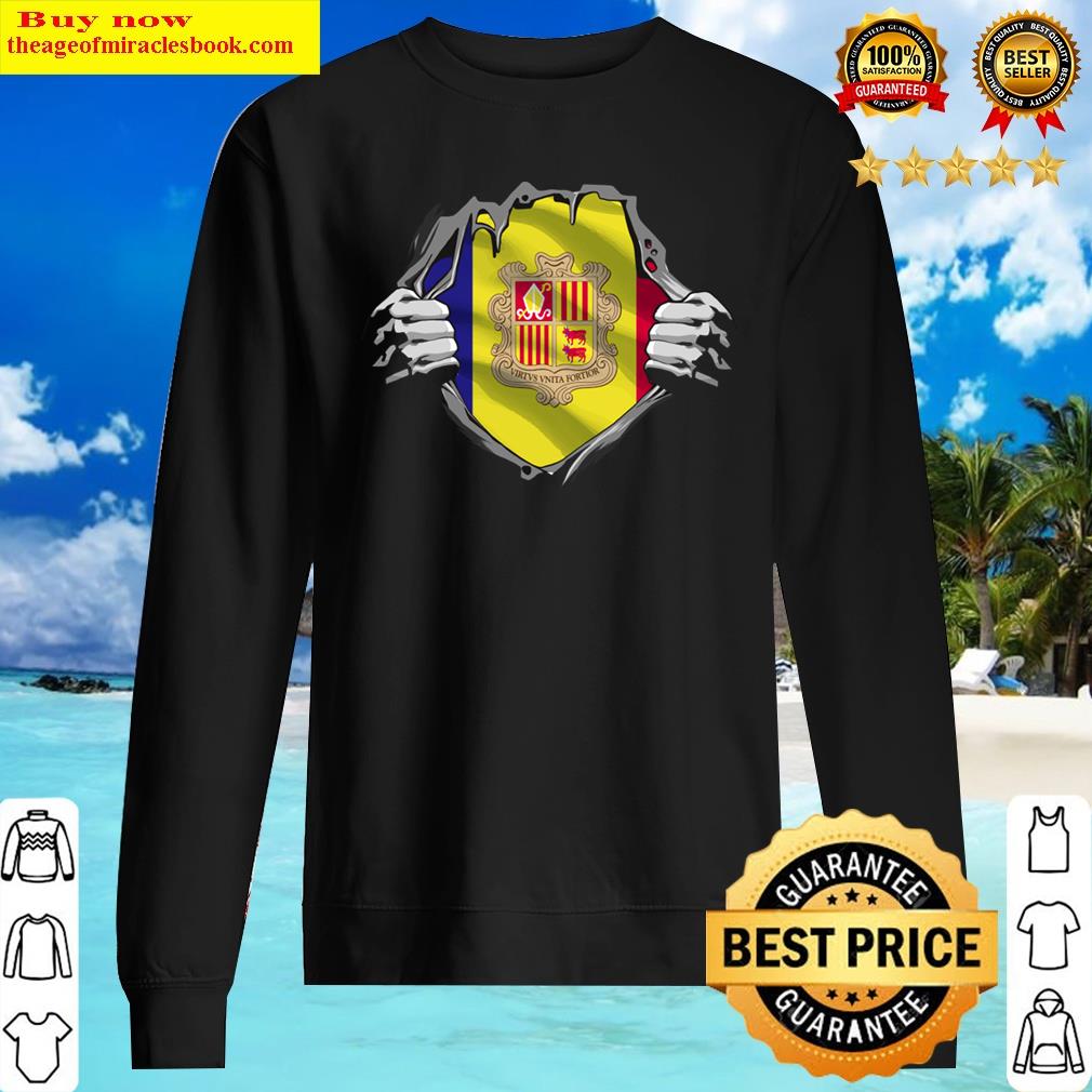 Two Hands Ripping Revealing Flag Of Andorra Shirt Sweater