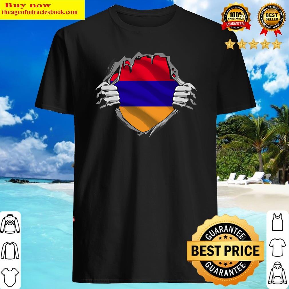 two hands ripping revealing flag of armenia shirt
