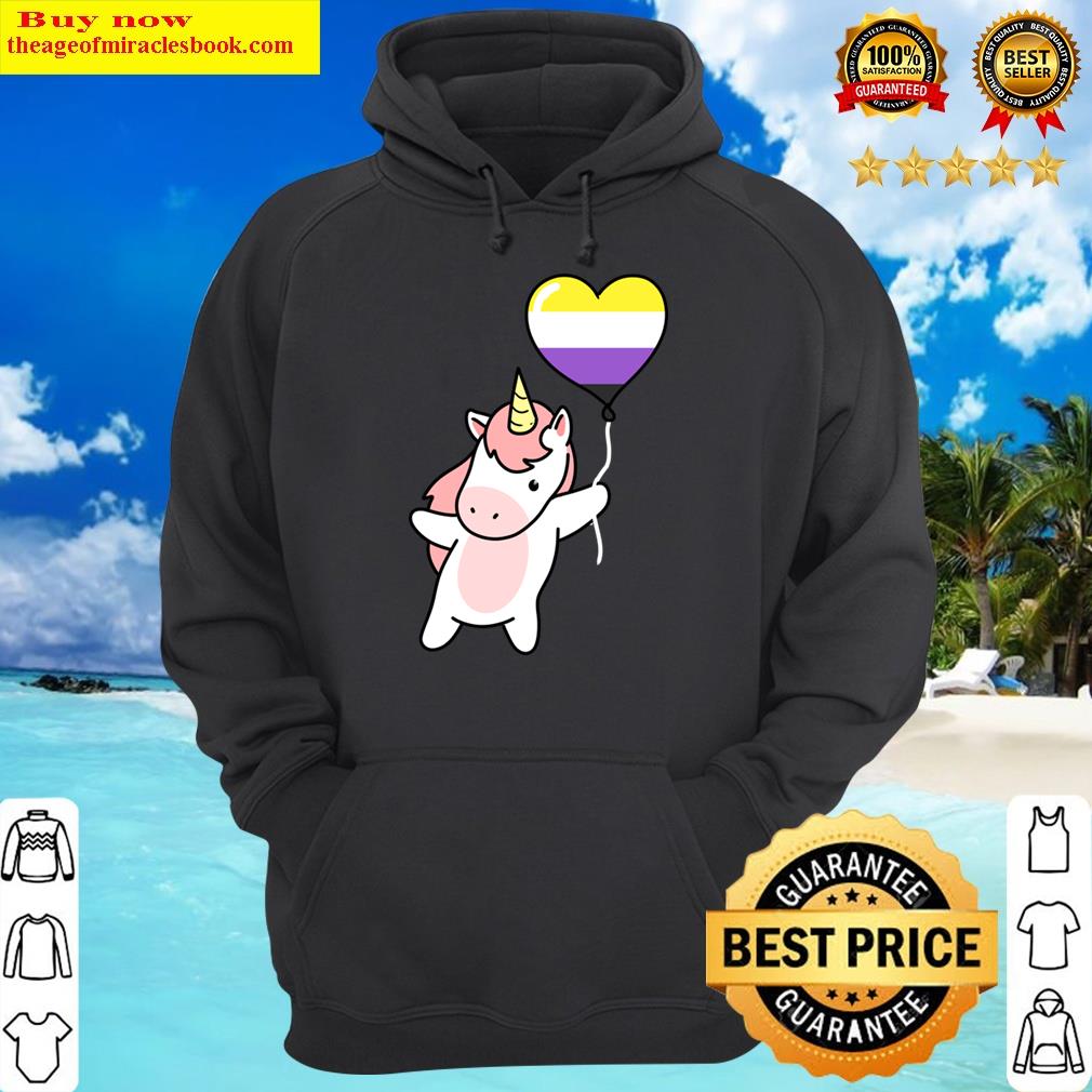 unicorn heart balloon nonbinary pride hoodie