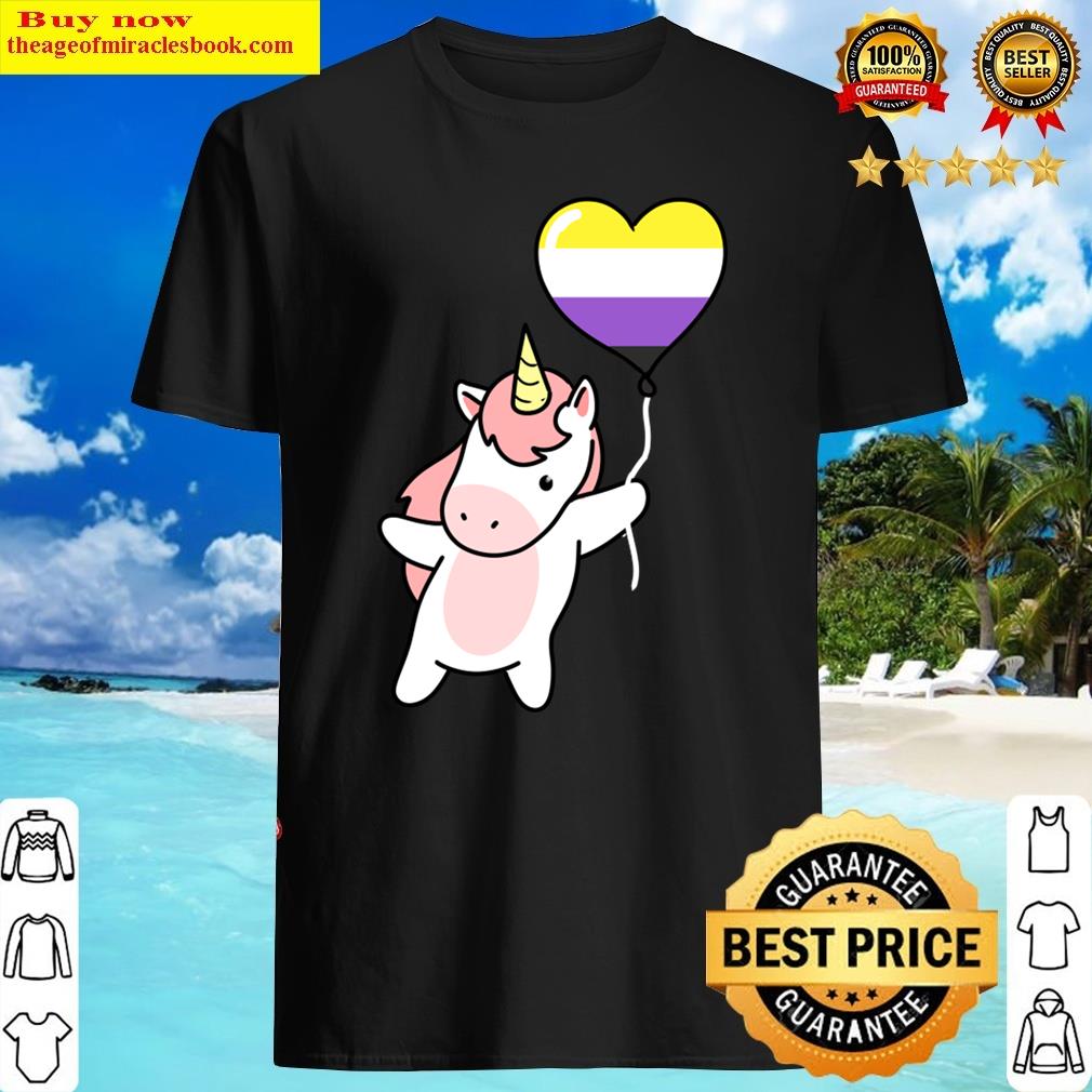 Unicorn Heart Balloon Nonbinary Pride Shirt