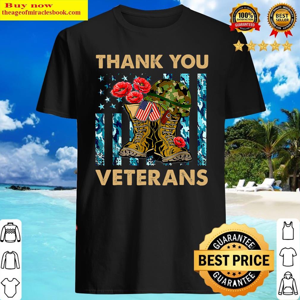 veteran day thank you veterans combat boots poppy flower shirt