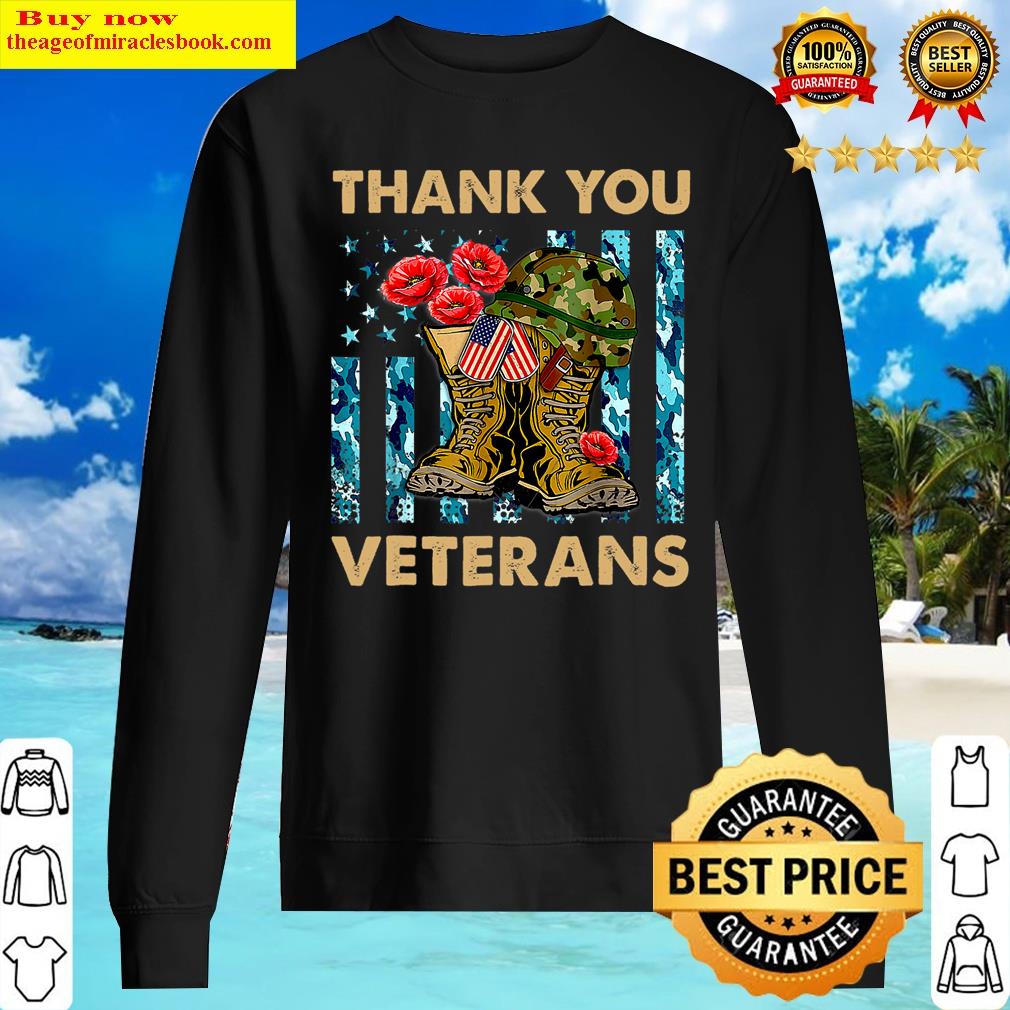 Veteran Day Thank You Veterans Combat Boots Poppy Flower Shirt Sweater