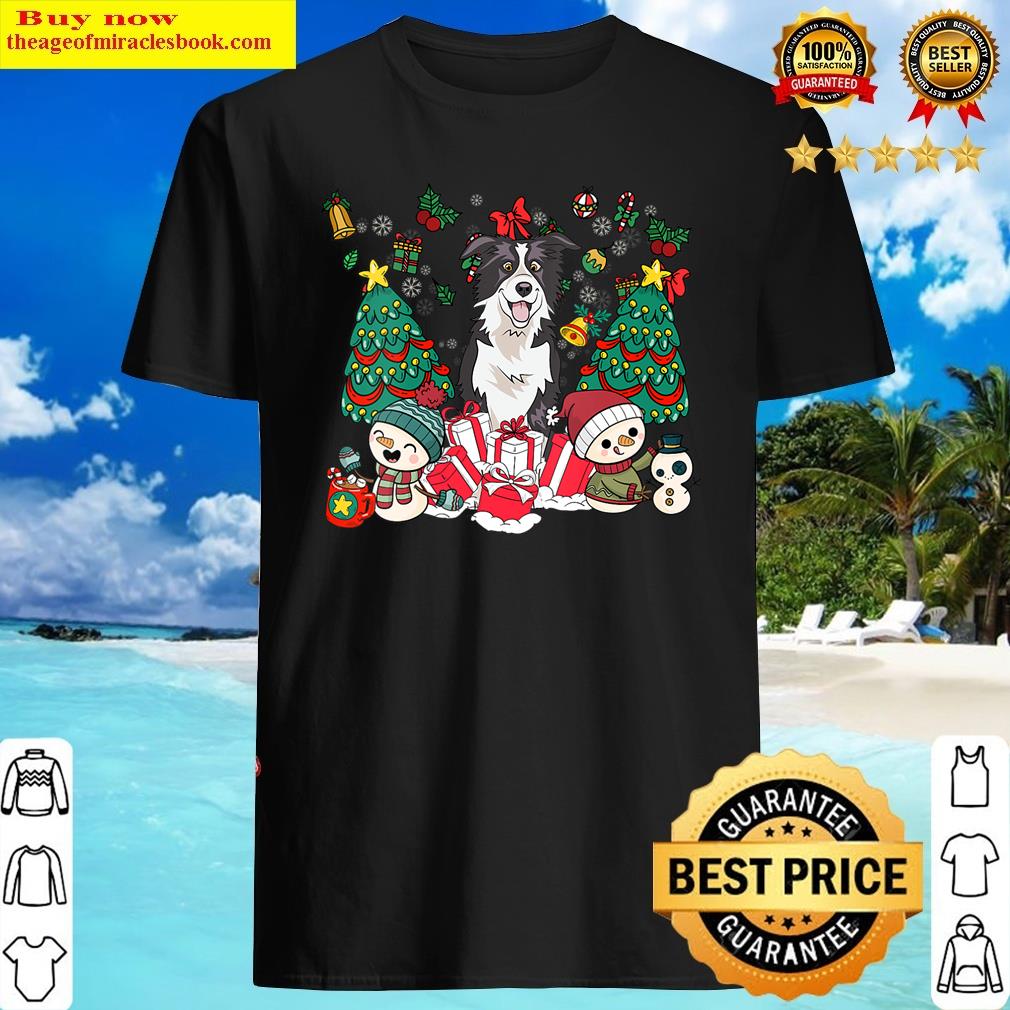 Womens Collie Funny Christmas Dog V-neck Shirt