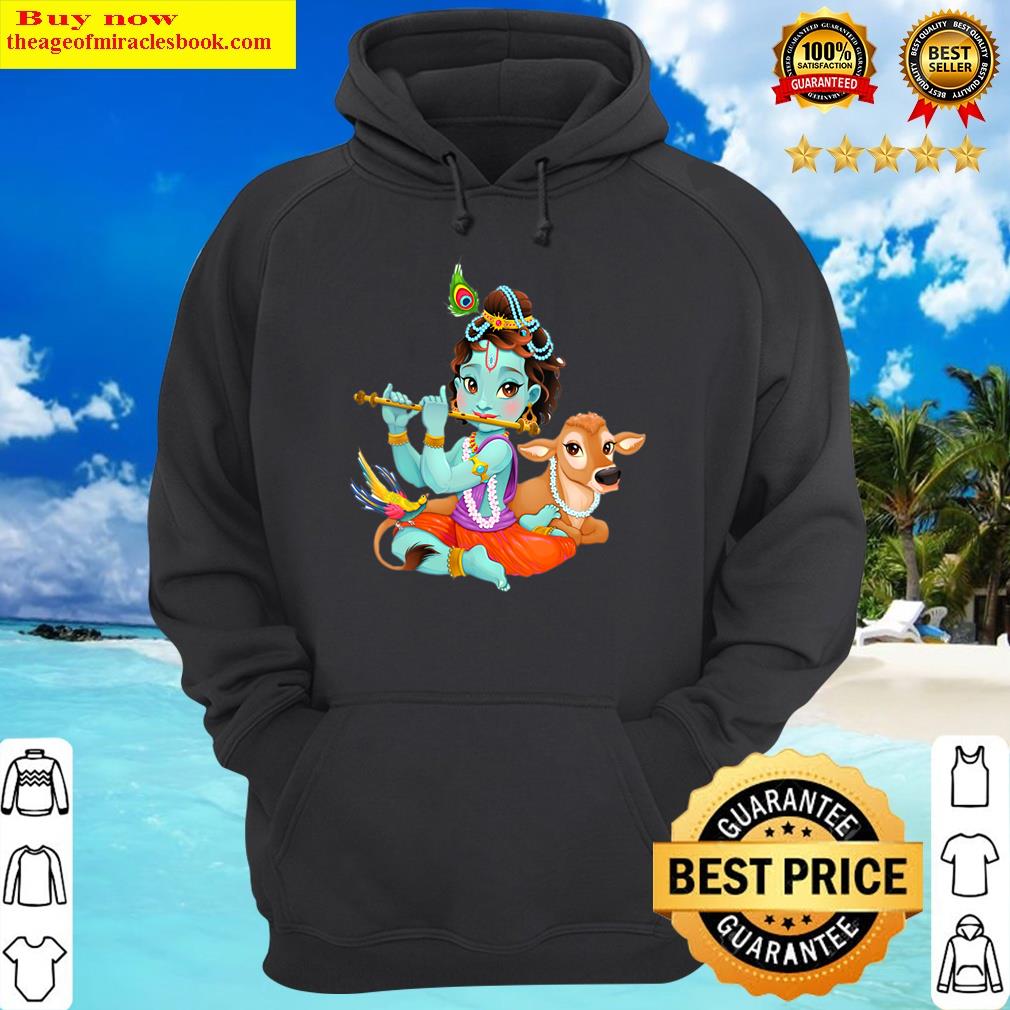 womens hindu god lord shri krishna with a cow and a bird v neck hoodie