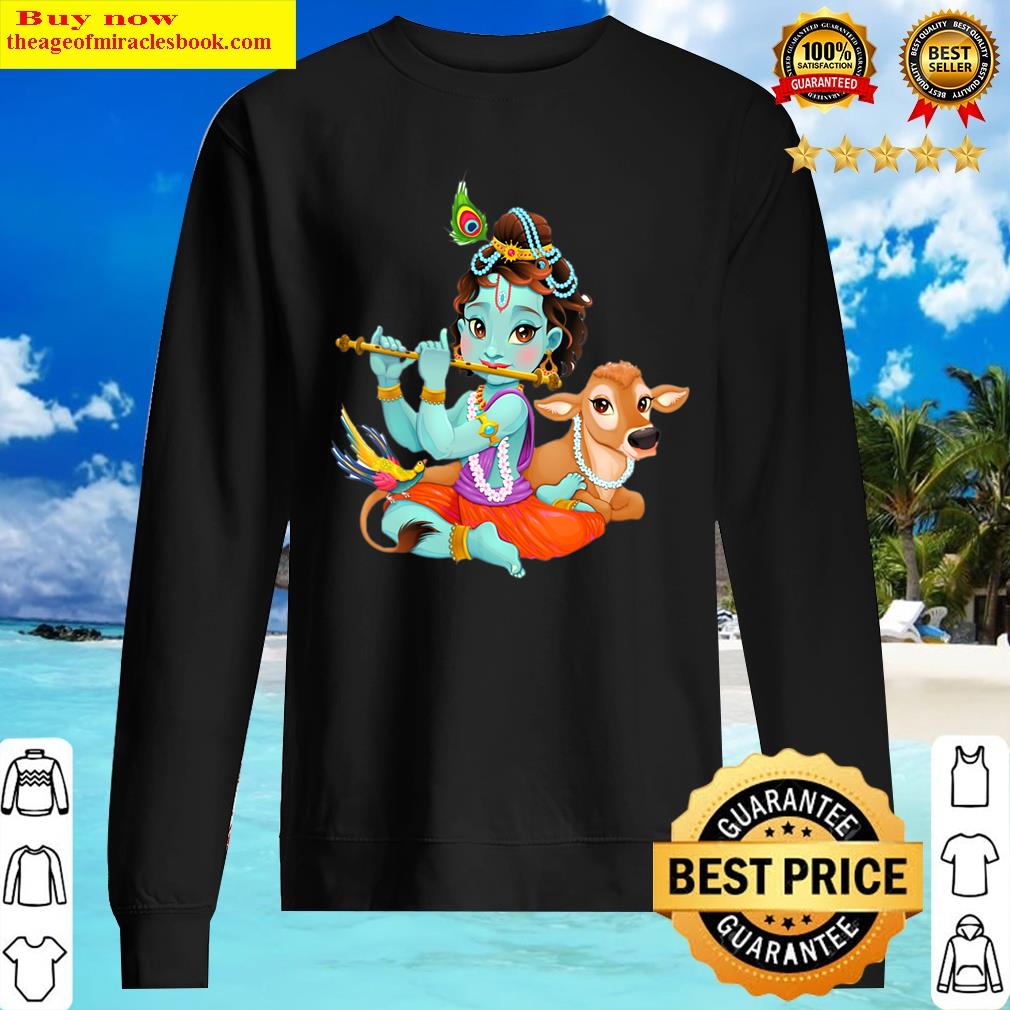 womens hindu god lord shri krishna with a cow and a bird v neck sweater