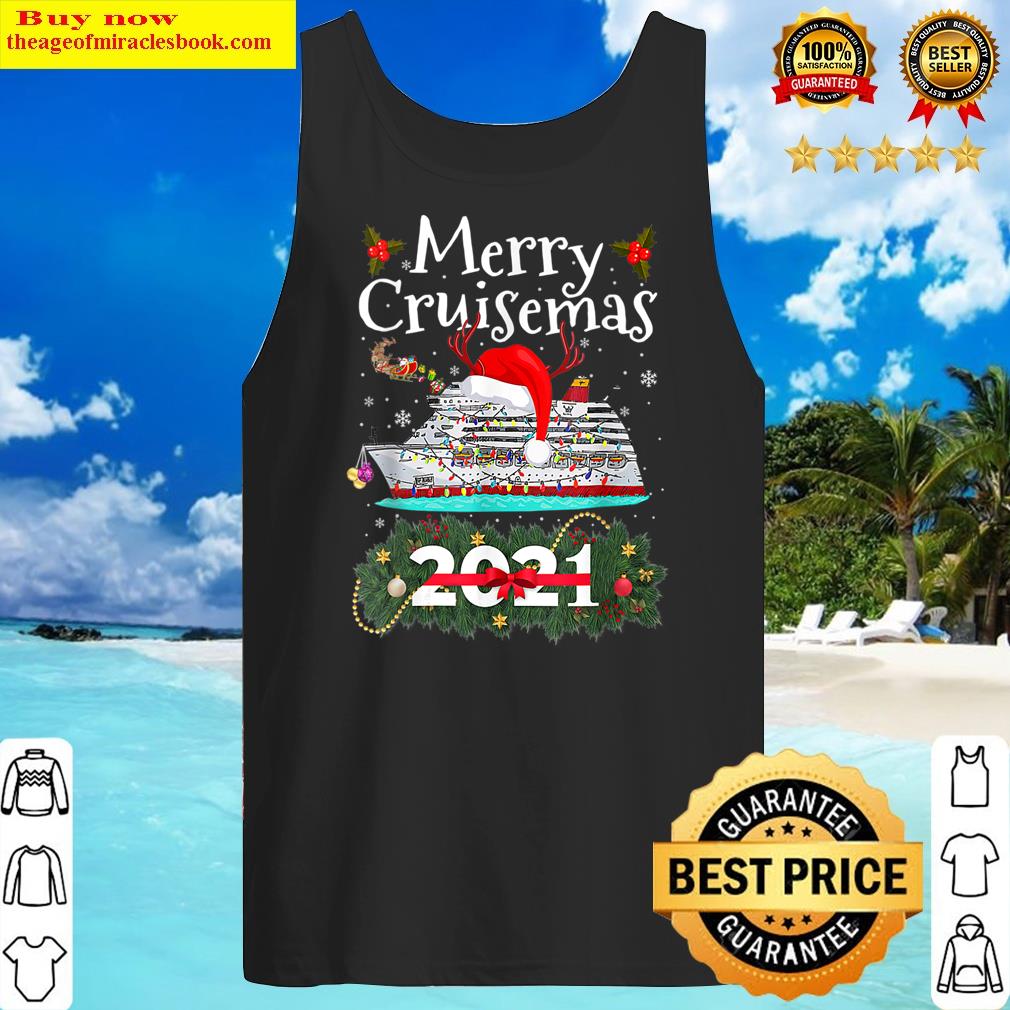 Womens Merry Cruisemas 2021 Christmas Santa Reindeer Cruise V-neck Shirt Tank Top