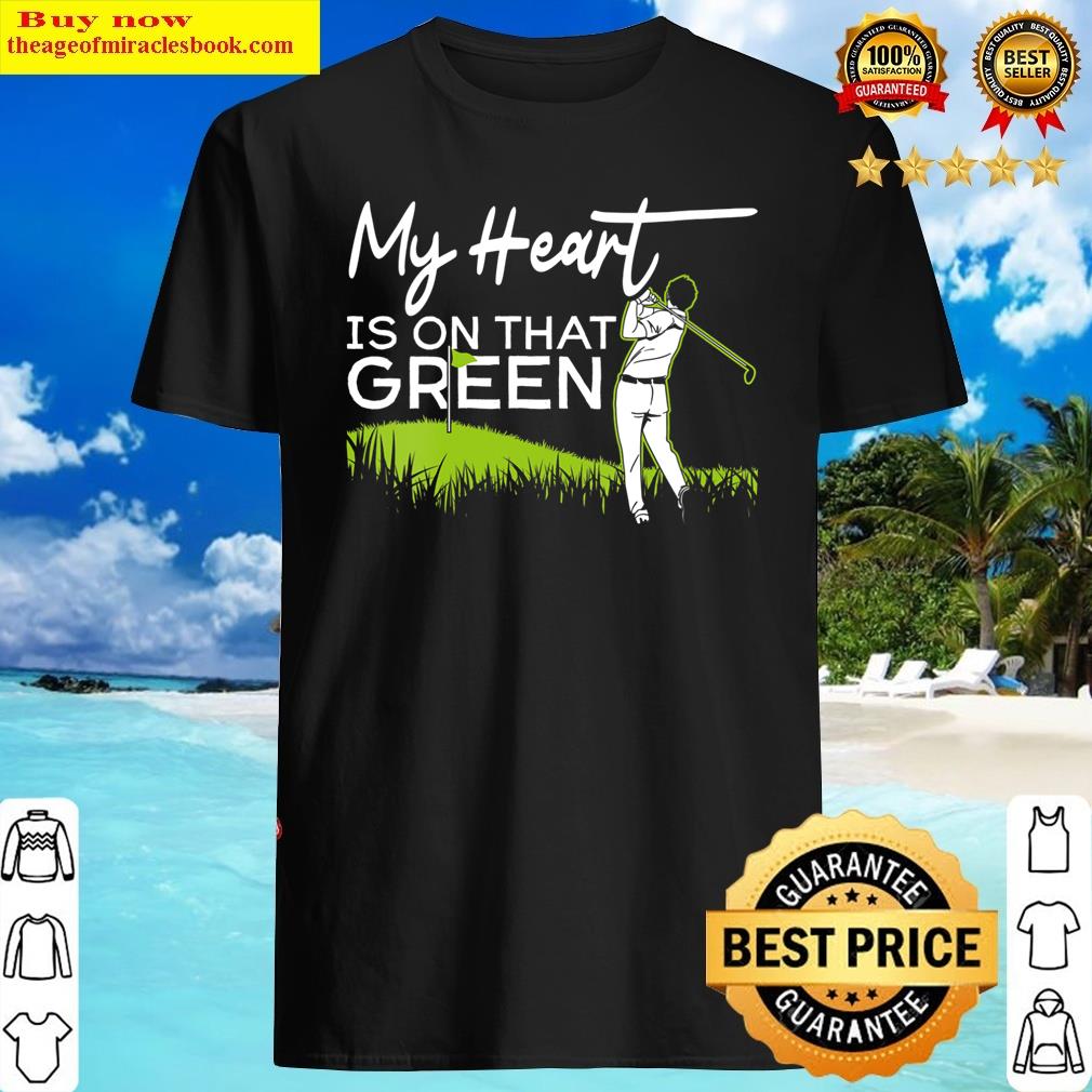 Womens My Heart Is On That Green Golfer Golfing Ball And Club Sport V-neck Shirt