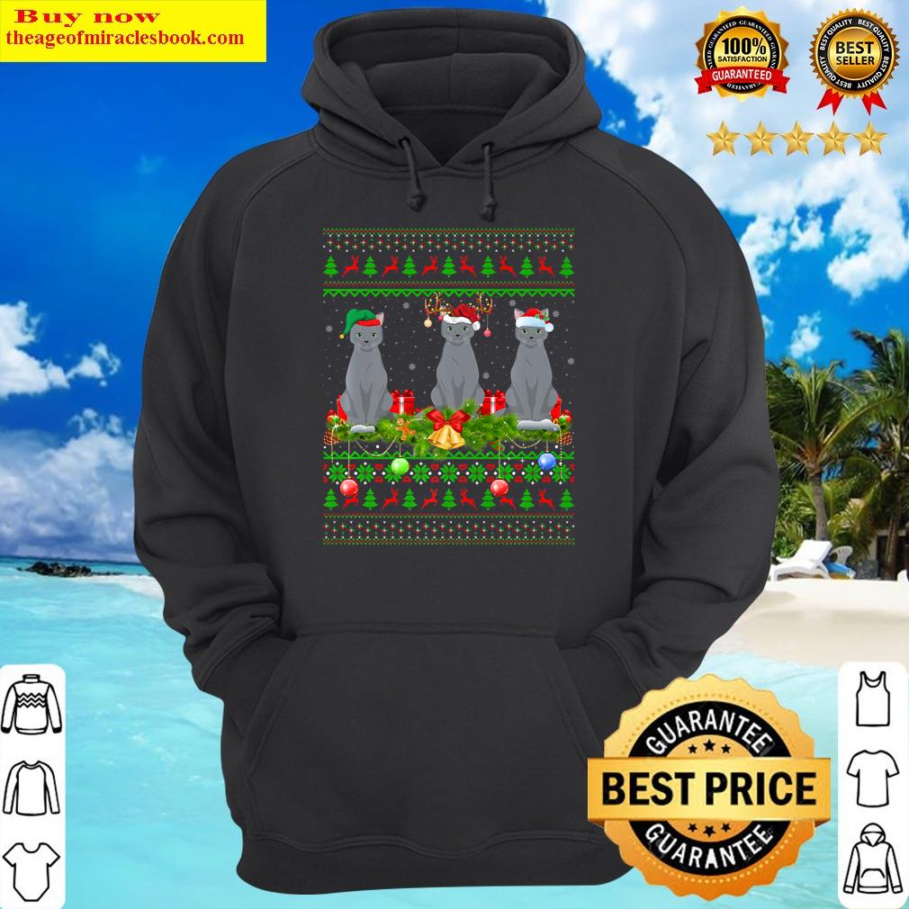 xmas lighting reindeer santa ugly russian blue cat christmas premium hoodie