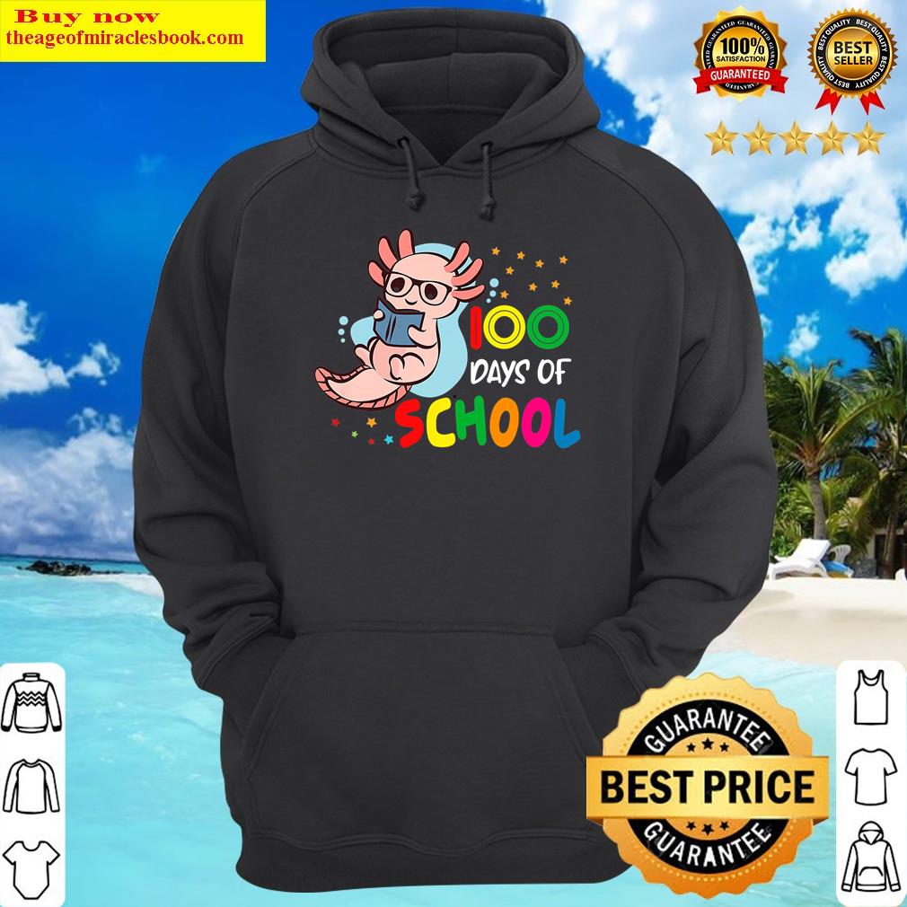 100 days of school for kids boys funny cute axolotl student hoodie