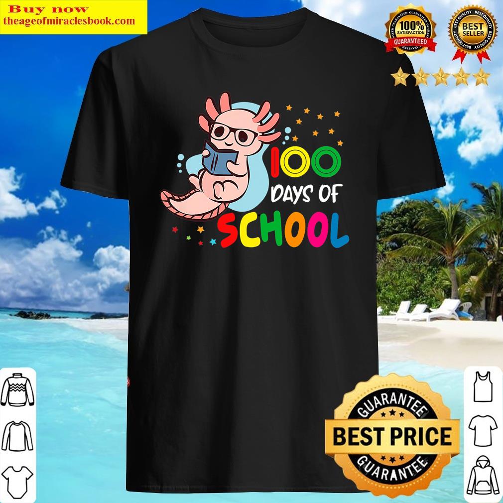 100 days of school for kids boys funny cute axolotl student shirt