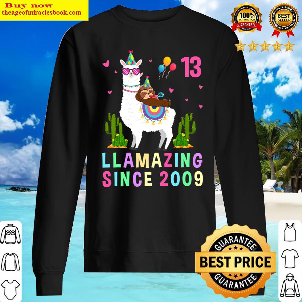 13 Years Old 13th Birthday Sloth Riding Llama Girls Kids Shirt Sweater