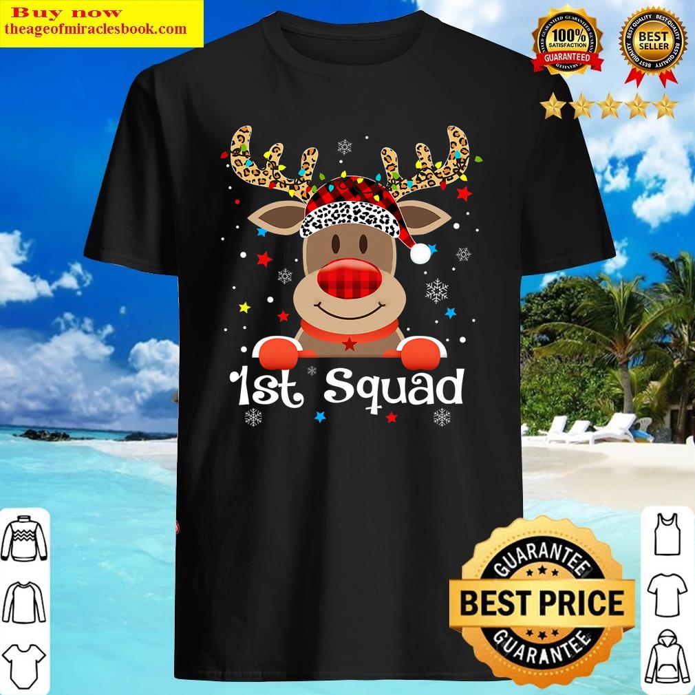 1st Grade Squad Christmas Red Nosed Reindeer Santa Hat Teacher X-mas Shirt