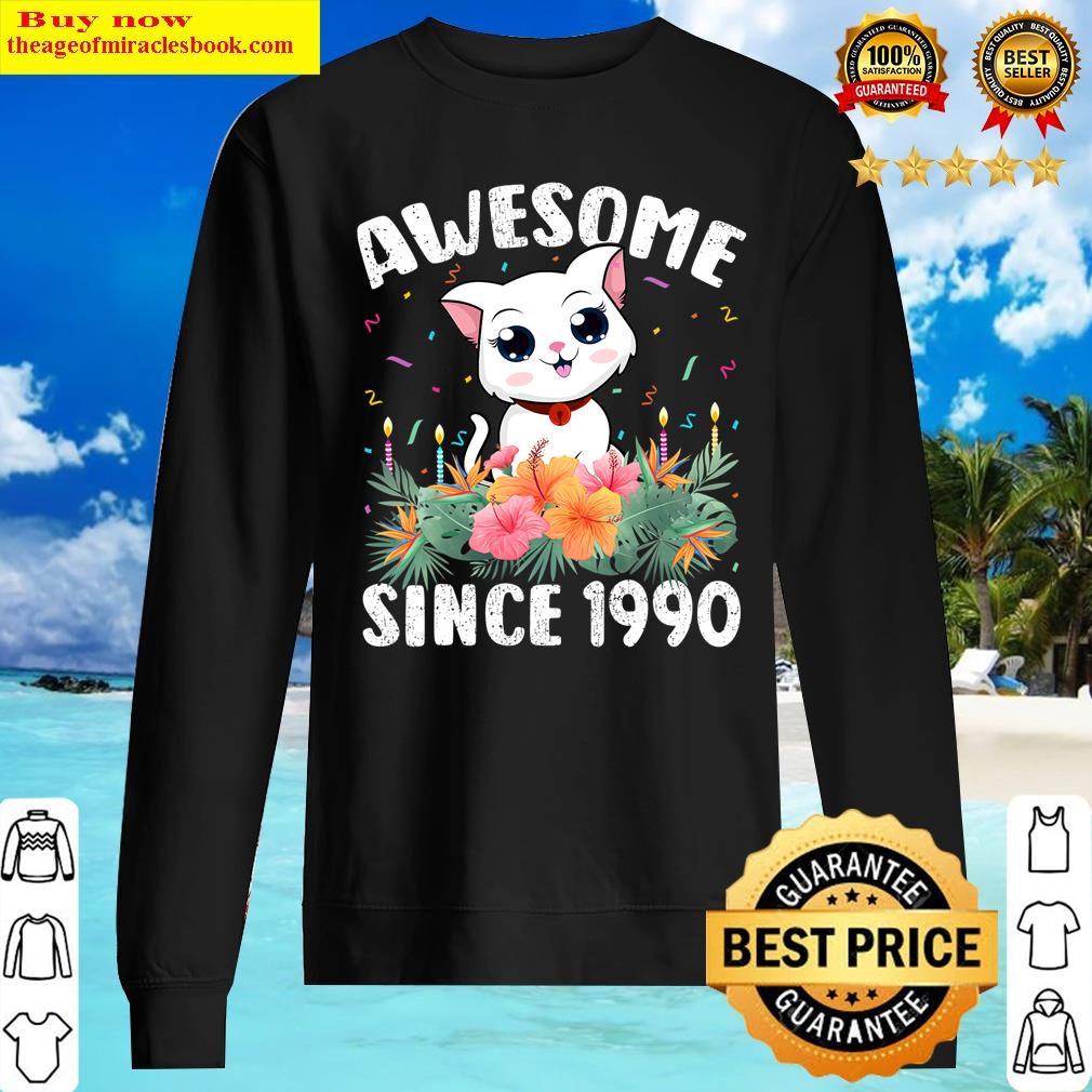 32 Years Old Cat Lover Awesome Since 1990 32th Birthday Shirt Sweater