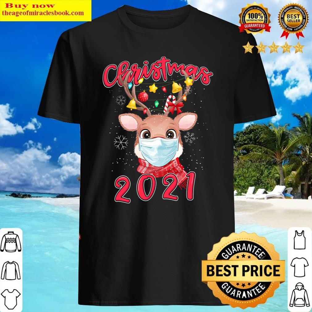 Christmas 2021 Reindeer Mask Matching Pajama Idea Shirt