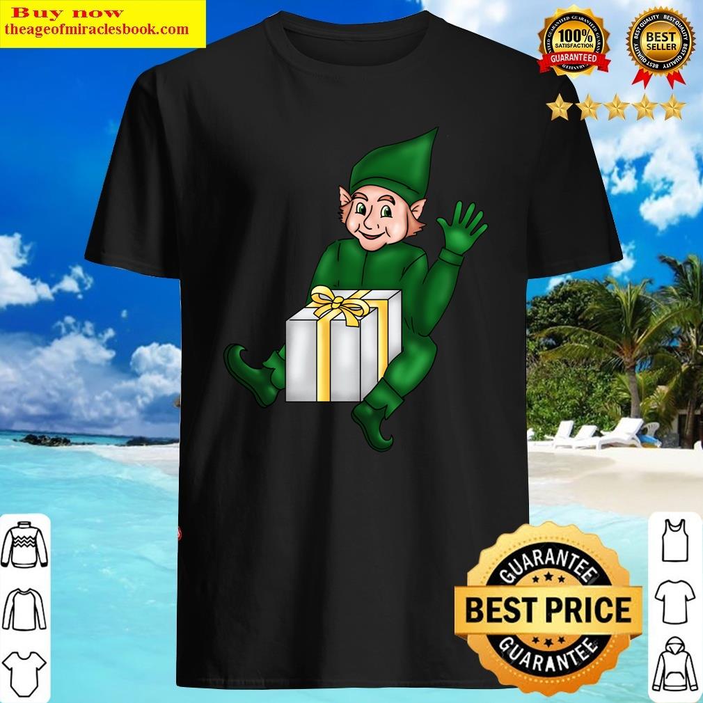 Christmas Elf With A Gift In Green Clothes Premium Shirt