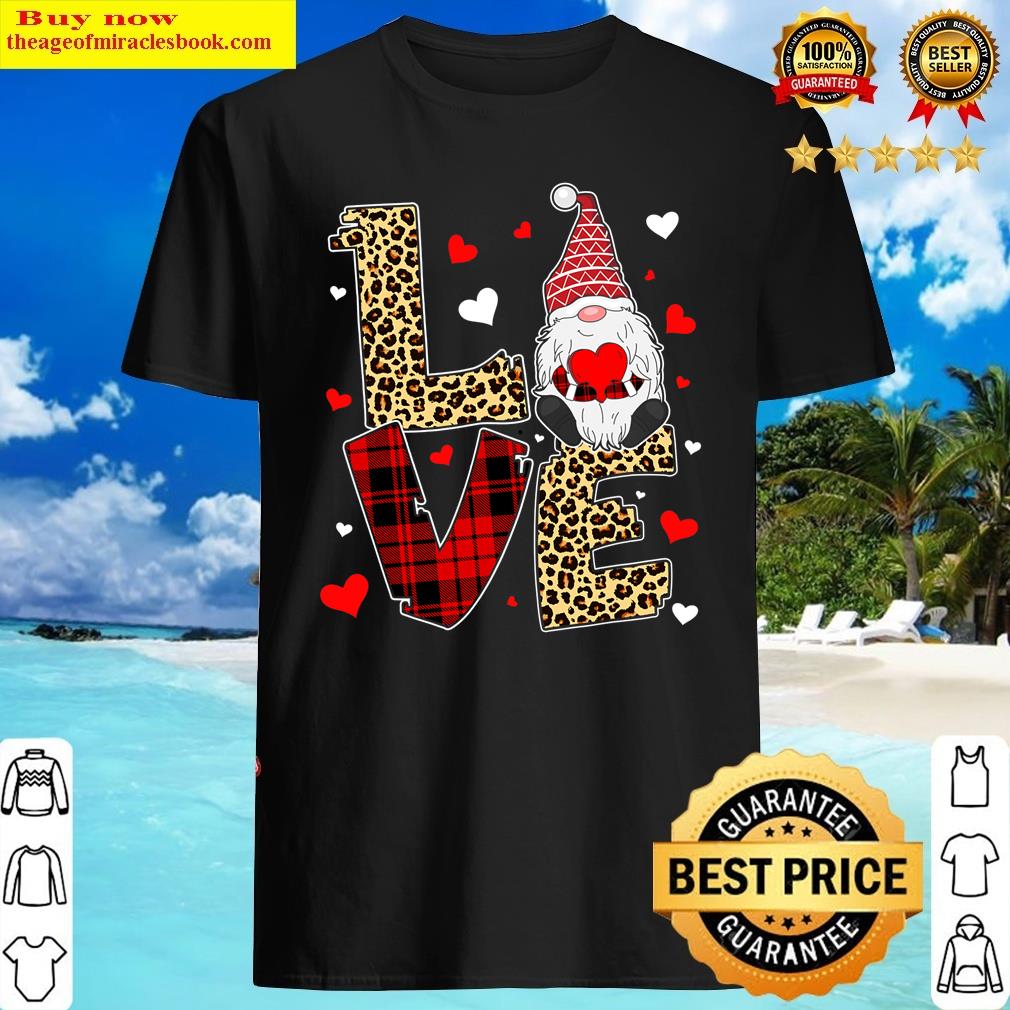 Cute Love Gnomes Leopard Plaid Valentines Matching Couples T-shirt Shirt