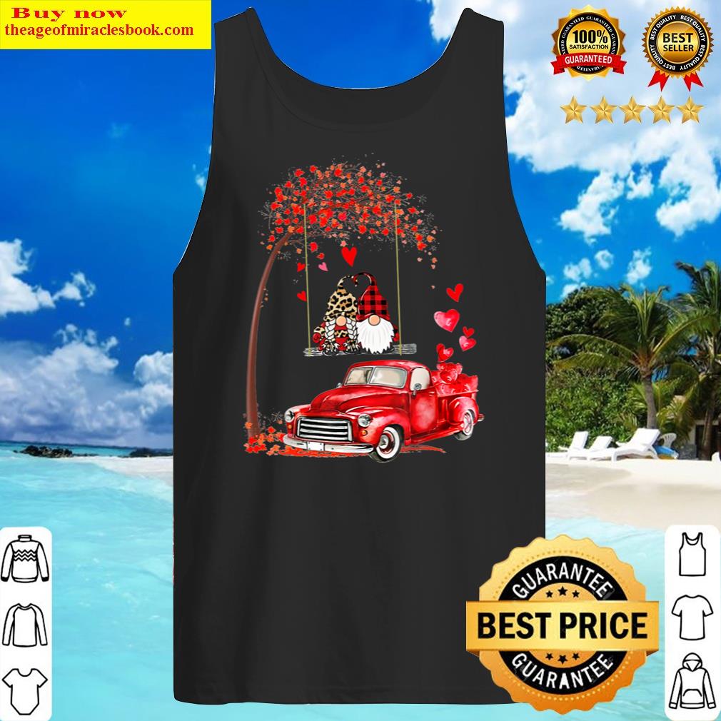 funny gnome truck valentines day red plaid couple matching tank top