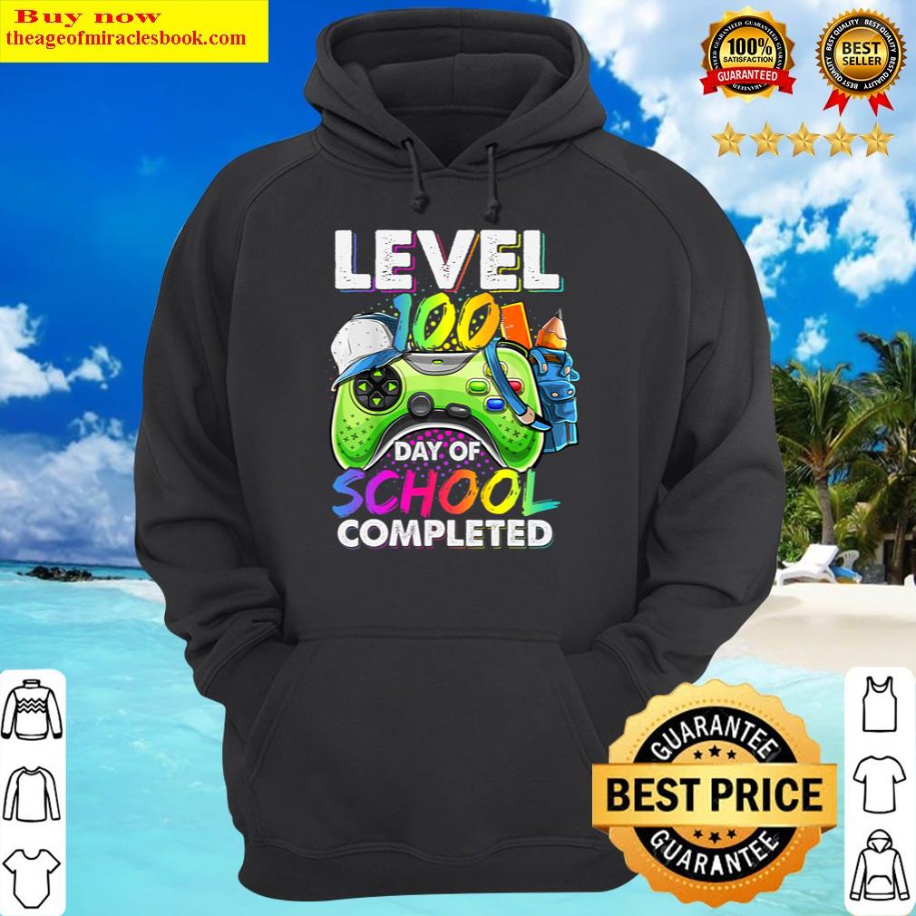 level 100 days of school completed gamer 100th day game boys hoodie
