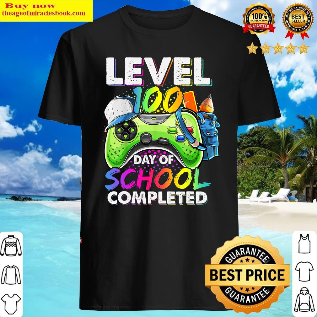 Level 100 Days Of School Completed Gamer 100th Day Game Boys Shirt