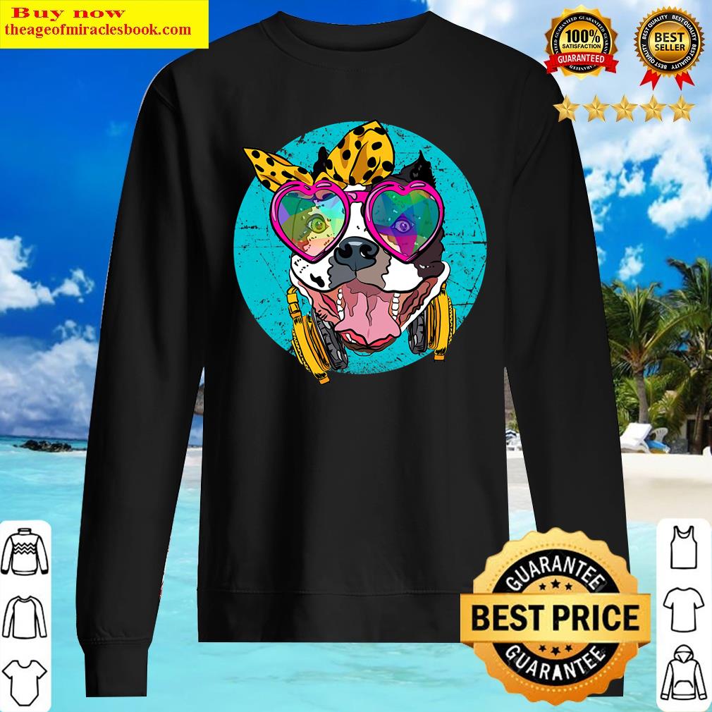 pitbull dog color vintage glass leopard bow headphones t shirt sweater