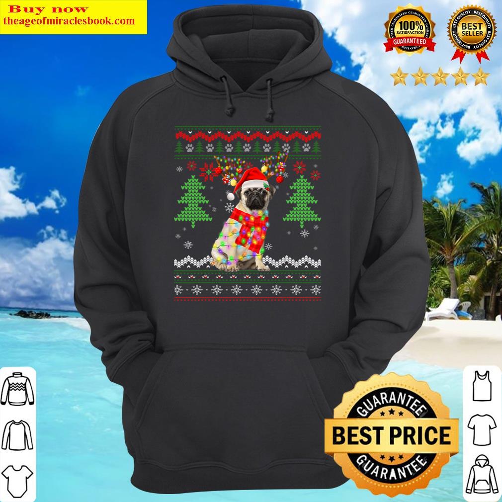 santa pug dog christmas lights ugly christmas hoodie