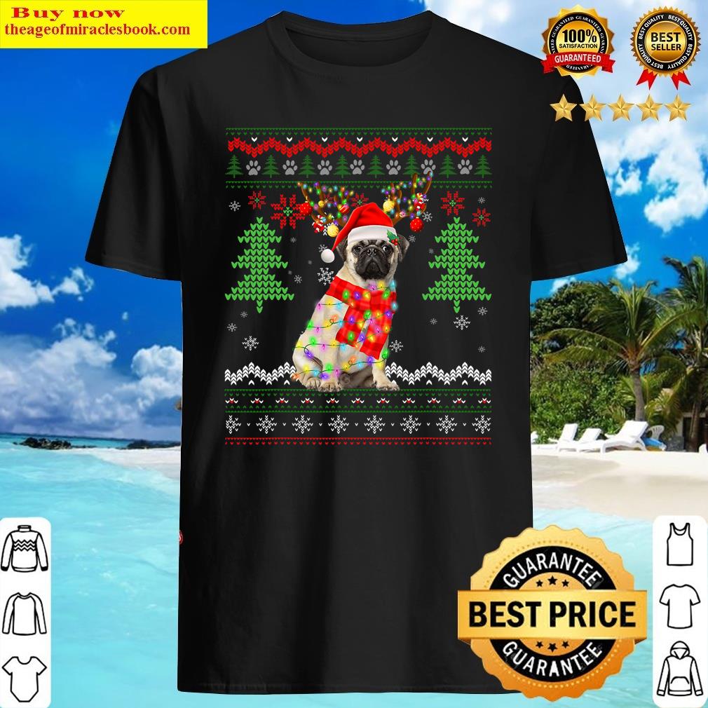 Santa Pug Dog Christmas Lights Ugly Christmas Shirt