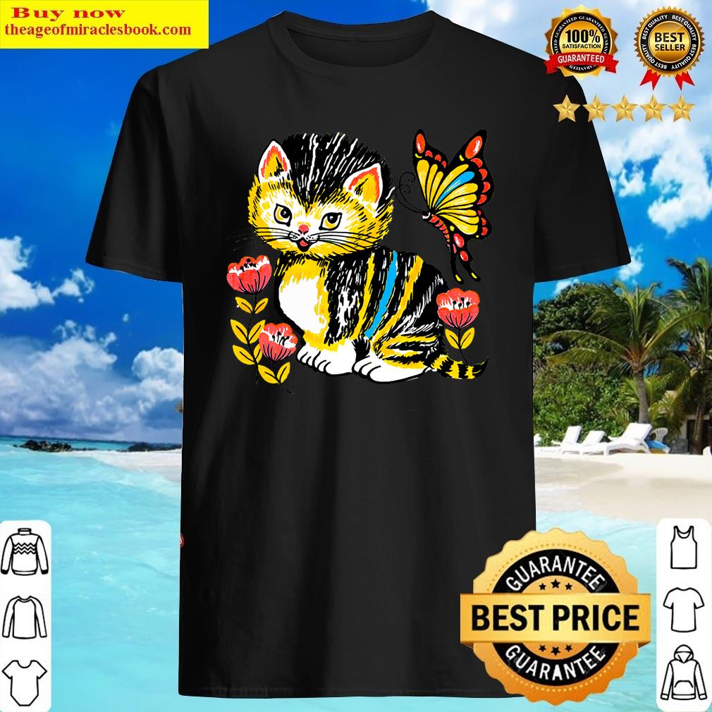 White And Yellow Cat With Flowers Shirt